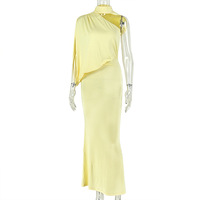 Robe de soirée asymétrique élégante et polyvalente pour femme, couleur unie, col asymétrique, style jupe moulante