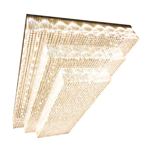 Lustre carré en cristal finition or E26 LED avec télécommande, intensité variable, blanc chaud 3500K, acier inoxydable, hauteur réglable - Product Image 6