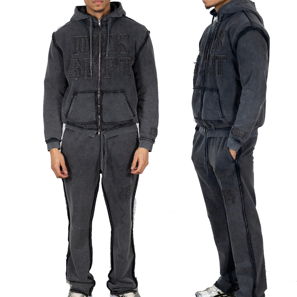 Youchen Custom Acid Wash Zip up Hoodie & Sweat Pants Set
