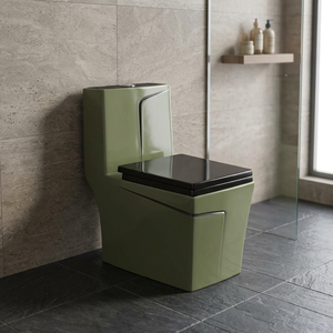WC monobloc en céramique bleue modèle Cubas, design européen, chasse d'eau par lavage, forme ovale, à poser au sol - Product Image 6