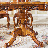 Table à manger de style européen en bois massif sculpté, table rectangulaire, ensemble de table à manger en bois, plateau en marbre