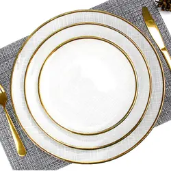 Luxuriöses Minimalistisches Hochwertiges Glas-Geschirr Platzteller Runde Weiße Speiseteller-Set mit Goldrand für Hochzeiten - Product Image 4