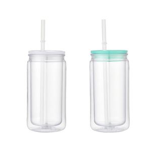 Wholesale 16Oz Double-Layer Plastic Acrylic Snow Globe Pull-Tab Mason Jar Tumbler Water Cup Bottom-<b>Drilled</b> With Silicone Stopper - Product Image 1
