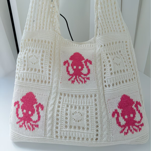 Borsa a Spalla Estiva Trendy in Stile Casual, Lavorata a Maglia con Motivo a Polpo, Grande Capacità, Ideale per Vacanze al Mare - Product Image 5