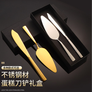 Ensemble de couteau à gâteau et spatule en acier inoxydable, manche rectangulaire, fournitures de décoration de gâteau de mariage, réutilisables - Product Image 5