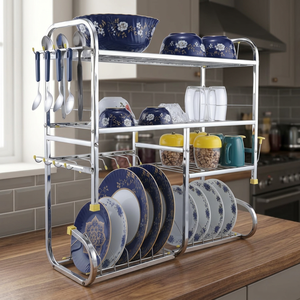 3 Tier Metal Dish <b>Rack</b> Kitchen Storage Organizer with Utensil Holder Standing Bowl <b>Plate</b> <b>Rack</b> - Product Image 1