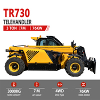 Chariot télescopique 3 tonnes 3000 kg, hauteur de levage 7 m, diesel, 4 roues motrices, certifié CE, Euro 5, pour usage agricole et industriel
