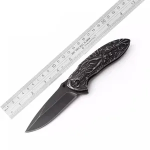 Dragon Design Handle Folding Knife Stainless Steel Stonewash Pocket Knife EDC Survival Knife