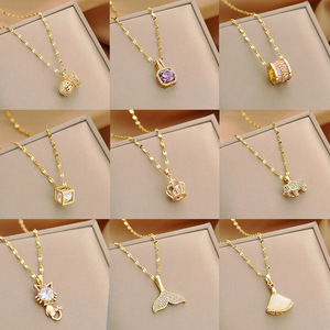 Collier pendentif de luxe en titane et acier inoxydable plaqué or 18 carats avec zircone cubique, chaîne fine, bijoux de mode en gros - Product Image 2