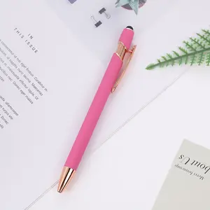 Relatiegeschenken Bal Punt Zachte Hoes Promotionele Metalen Rubberen Balpen Aluminium Touch Stylus Aangepaste Logo Pennen