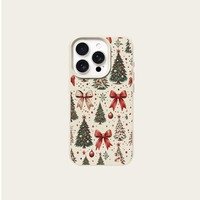 Nouvelle coque de téléphone rétro à motif nœud papillon et sapin de Noël pour iPhone 13 14 15 16 17 18 Pro Max, coque arrière souple antichoc