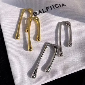 Ultimi gioielli di moda orecchini lunghi con gocce di flusso in metallo geometrico placcato oro 14k per le donne