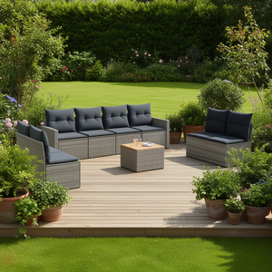 Ensemble de canapés de jardin en rotin gris 6 places, mobilier d'extérieur résistant aux intempéries, design contemporain - Product Image 2