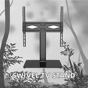 Adjustable Height TV Stand 32-55" <b>Table</b> Top Tempered Glass Steel Metal Flat Wall <b>Swivel</b> Feature OEM - Product Image 2