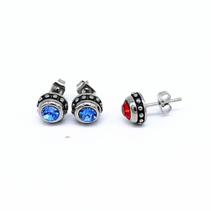 yunnique <b>Stud</b> <b>Earrings</b> 316 Stainless Steel Round Zirconia Bezel Setting Unisex Jewelry Fashionable <b>Earrings</b> Red <b>Blue</b> Black White - Product Image 1
