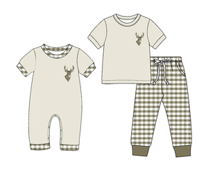 Conjuntos de Ropa para Niños al por Mayor, Trajes a Cuadros con Diseño de Ciervos para Bebés y Niños - Product Image 1