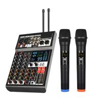 Console de mixage professionnelle 4 canaux avec microphones sans fil UHF, lecture intégrée et amplificateur de puissance pour fêtes à domicile, scène et sonorisation en direct
