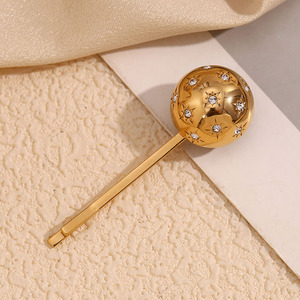 H1552 pinces à cheveux vintage en acier inoxydable plaqué or avec coquille bouffante en forme de boule de coeur pinces à cheveux en diamant 70s 80s épingles à cheveux décoratives - Product Image 3