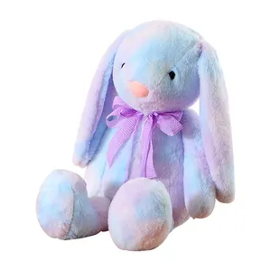 低价热卖彩虹毛绒兔子毛绒公仔彩色长耳兔子毛绒玩具儿童礼品