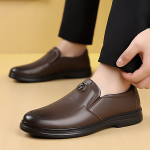 Mocasines de Cuero Genuino para Hombre, Punta Redonda, Sin Cordones, Suela Suave, Cómodos, Casuales de Negocios, para Todas las Temporadas - Product Image 4