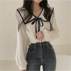 <span class=keywords><strong>Camisa</strong></span> de mujer con cordones de <span class=keywords><strong>Joker</strong></span> de solapa delgada suelta Coreana de primavera y otoño - Product Image 4