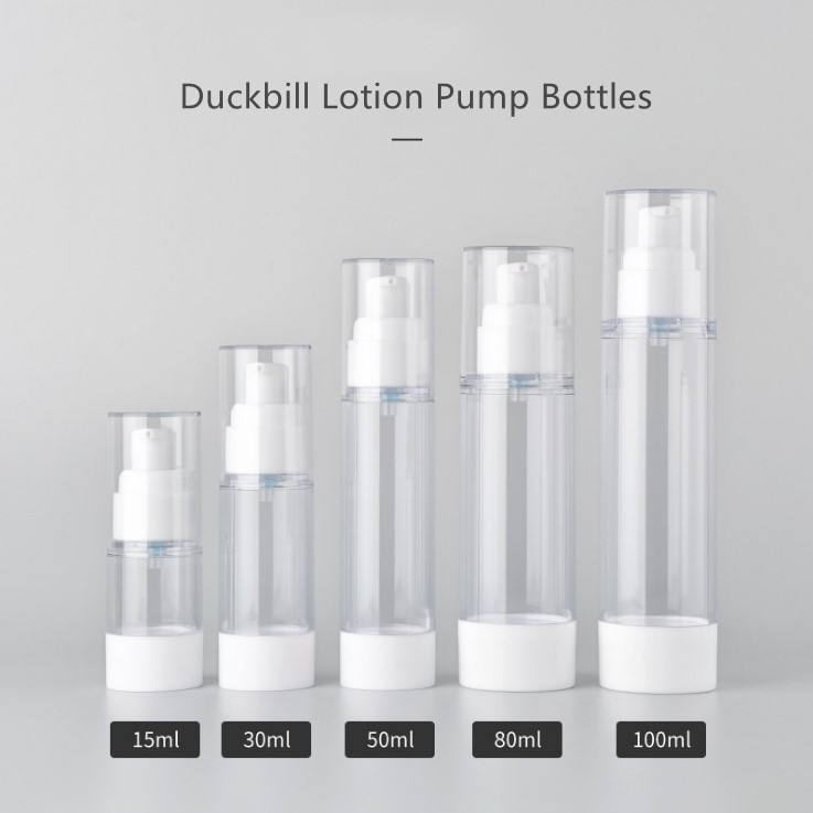 clear bottle with duckbill lotion pump