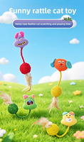 Jouet interactif universel pour chaton et adulte, en peluche de dessin animé avec boule de sisal connectée, plume et pompon, résistant aux morsures, pour le nettoyage des dents