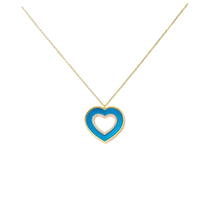 Fashion Pendant Necklace <b>Heart</b> <b>Shape</b> Blue Enamel Diamond Accent Gold Plated Stainless Steel Sustainable Resistant Jewelry - Product Image 2
