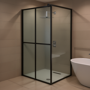 Paroi de douche en verre trempé foncé 39,4x76,8 po avec cadre, porte de douche coulissante, design minimaliste, épaisseur 8 mm - Product Image 2