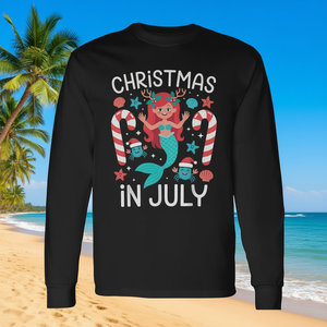 Maglietta a maniche lunghe estiva con simpatica sirena di Natale in luglio - Product Image 3