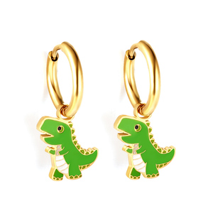 Aros Pequeños de Acero Inoxidable Coloridos, Chapados en Oro de 18K, Lindos Pendientes Infantiles con Diseño de Panda, Rana y Dinosaurio para Niñas - Product Image 6