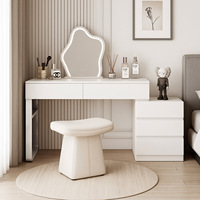 Coiffeuse rétractable style crème avec miroir LED Cloud, petite table de maquillage moderne et minimaliste pour chambre à coucher