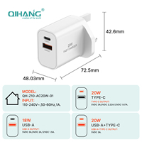 Cargador USB-C GaN de 20W PD 3.0 con Enchufe UK, Cargador Rápido de Pared de 5V/3A para Teléfono 16/15/S24 Mini, Adaptador de Viaje