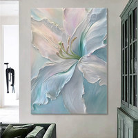 Peinture à l'huile 3D texturée florale, style minimaliste moderne, peinte à la main, tons crème, décoration de salon, grande œuvre murale pivoine française pour entrée