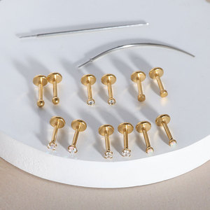 Juego de 14 Piezas de Joyería para <span class=keywords><strong>Piercing</strong></span> Corporal de Acero Inoxidable, Hipoalergénico, con Perno a Presión, Labret Dorado, Aretes con Circonita Cúbica - Product Image 4