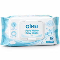 Lingettes humides pour bébé à l'eau pure, 80 unités, sous marque privée, paquet souple avec couvercle à clapet, OEM ODM
