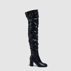 Bottes noires à talon épais et élastique pour femme, talons hauts, mode, sexy, au-dessus du genou - Product Image 5