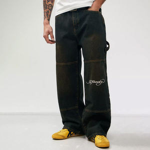 Jeans baggy sur mesure en coton lourd 100% avec plusieurs poches, pantalon cargo pour homme, coupe droite, jambe large, style jogger, streetwear - Product Image 1