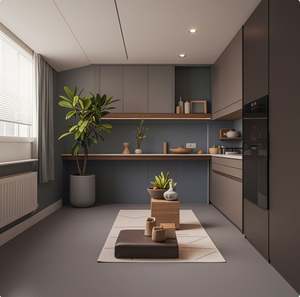 Nouveauté 2025, armoires de cuisine modernes personnalisées en forme de U, finition mate, laque UV, contreplaqué MDF, avec poignée cachée - Product Image 3