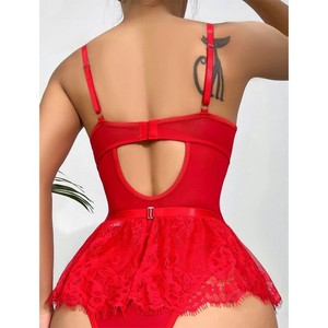 Body Lingerie Grande Taille Sexy en Dentelle avec <span class=keywords><strong>Porte</strong></span>-Jarretelles pour Femme, Lingerie Une Pièce Sensuelle avec Strass - Product Image 4