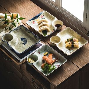 Simple <b>Ceramic</b> Sushi Dumpling Snack <b>Plate</b> with Sauce Dish Square Dessert Fruit Sushi Fries Serving <b>Plate</b> - Product Image 2