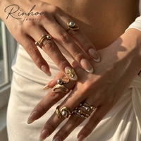 Cincin Kawat Baja Tahan Karat RINHOO Dua Warna, Cincin Jari Kontras Emas Perak yang Dapat Disesuaikan, Perhiasan Fashion untuk Wanita, Hadiah