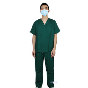 Tenues d'hôpital Statemed, vert foncé, deux pièces, manches courtes, unisexe, pur coton, uniformes de salle d'opération - Product Image 2