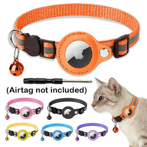 Hotselling nieuwe stijl kattenhalsband met reflecterende strip, PU Airtag houder, bel en verstelbare sluiting met veiligheidsgesp. - Product Image 1
