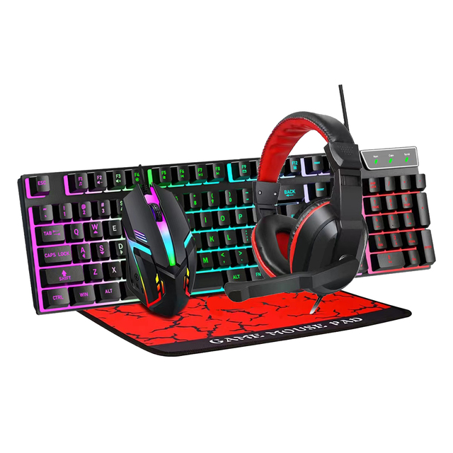 Backlit Wired 4-in-1 Gaming RGB Keyboard Mouse Headset Mouse Pad Combo USB Connect Waterproof Ultra Thin in Stock