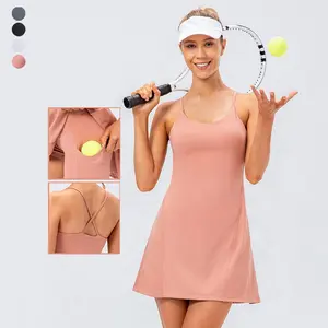Женская Повседневная спортивная одежда, платье для тенниса и гольфа со встроенным бюстгальтером, платье без рукавов и шорты, комплект из 2 предметов