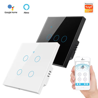 Tuya 10A Smart Switch EU UK 1 2 3 4 Gang WIFI RFF Applique Murale Interrupteurs Tactiles Verre Trempé Alexa Télécommande Pas Neutre