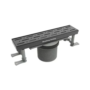 Drain de plancher linéaire avec sortie verticale en plastique de grande taille Fond noir mat avancé Drain de sol de salle de bain en acier inoxydable