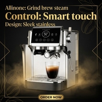 Machine à café expresso tout-en-un SA201 avec moulin intégré, pompe 20 bars, écran tactile et mousseur à lait