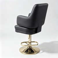 Tabouret de bar pivotant de luxe avec accoudoirs, base en métal doré, revêtement en cuir PU noir, chaise ergonomique pour salle de jeux VIP